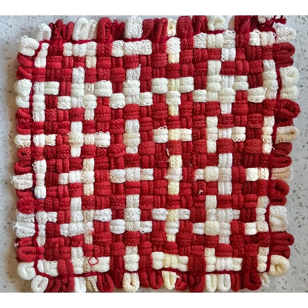 Handwoven Cotton Pot Holders Set Of 5 - Multicolor Large & Red/White/Blue Small